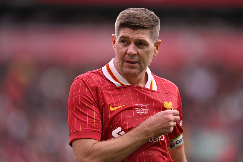 Steven Gerrard playing for Liverpool legends