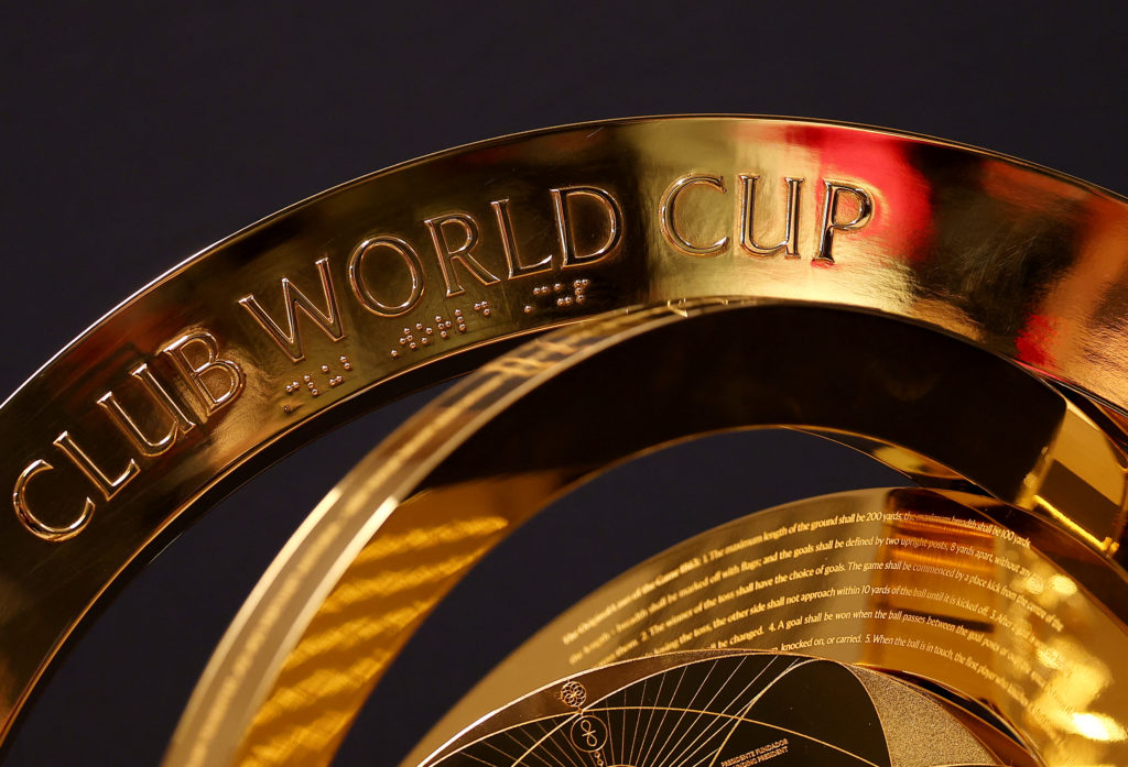 A closeup shot of the Club World Cup trophy