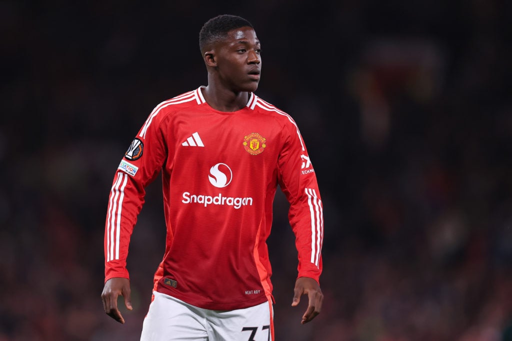 Kobbie Mainoo during Manchester United's match vs Lyon.