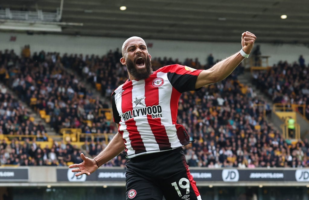 Bryan Mbeumo celebrates after scoring for Brentford against Wolves