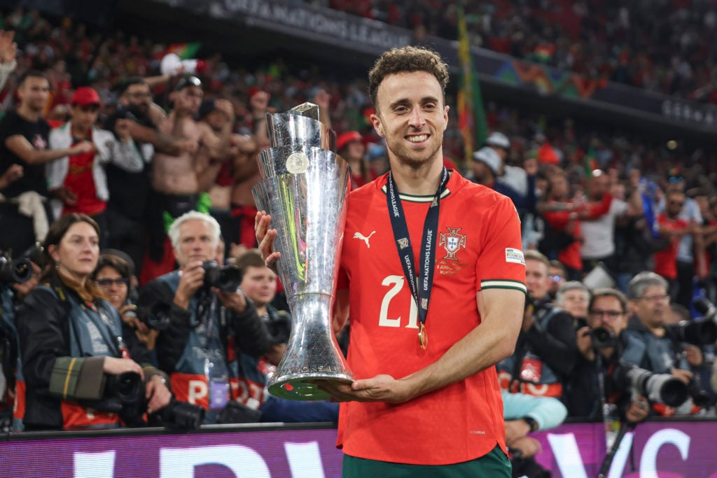 Diogo Jota celebrates after winning the UEFA Nations League