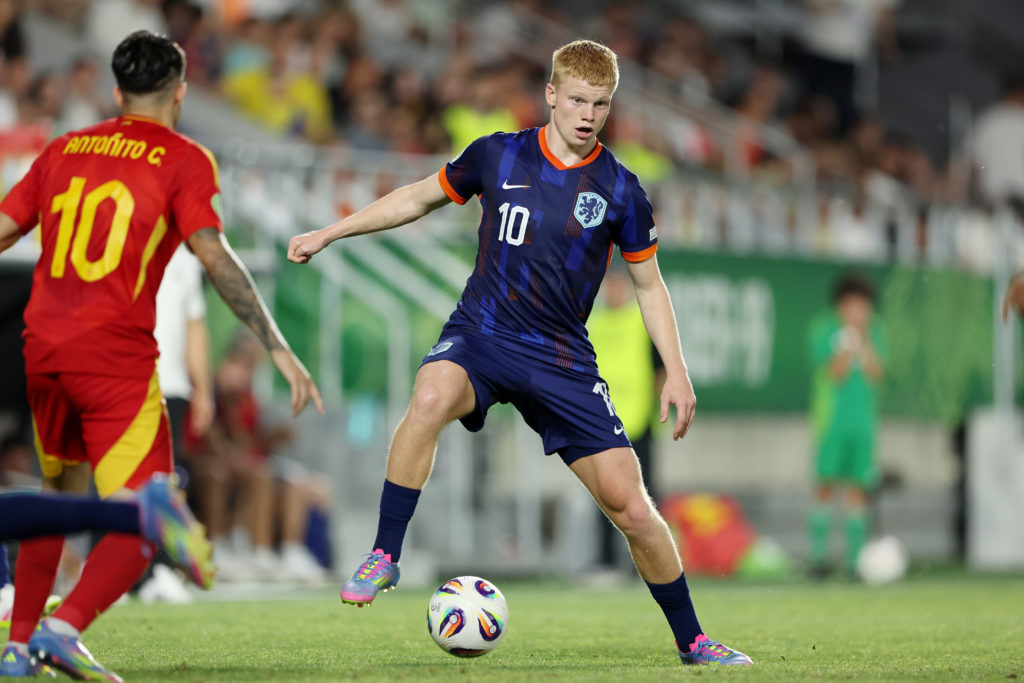 Kees Smit in action for Holland U19s vs Spain.