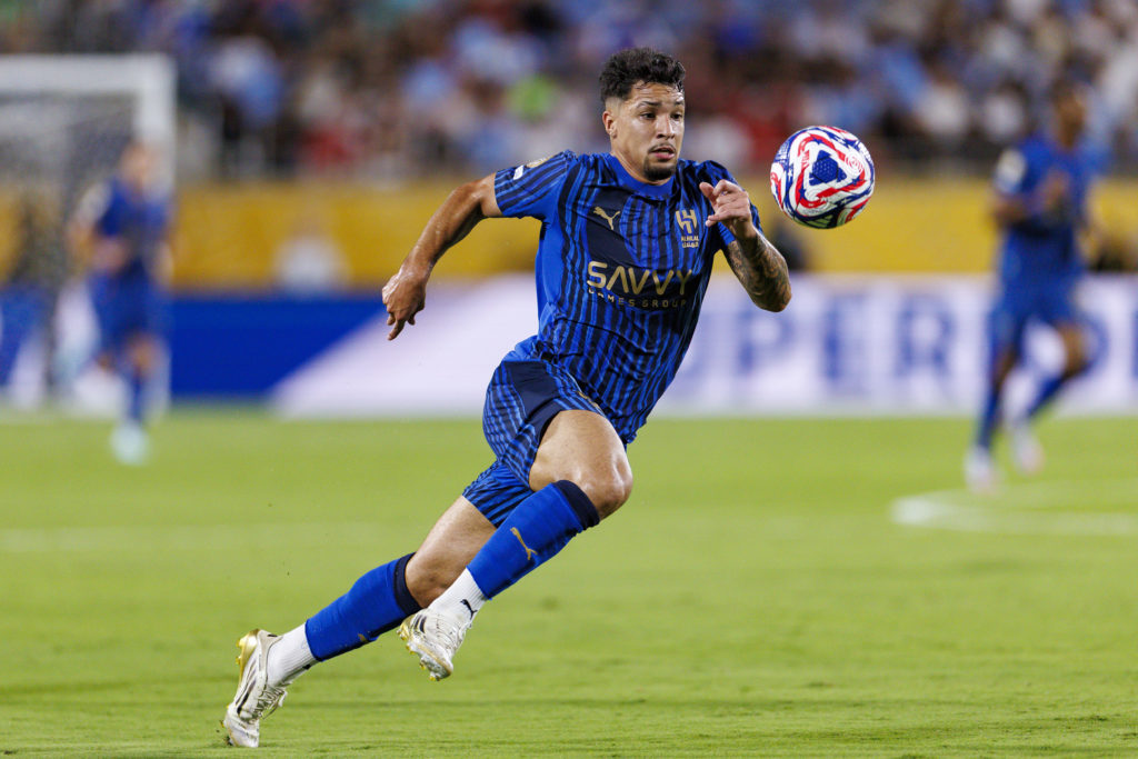 Marcos Leonardo of Al Hilal runs with the ball during the FIFA Club World Cup 2025 round of 16 match between Manchester City and Al-Hilal