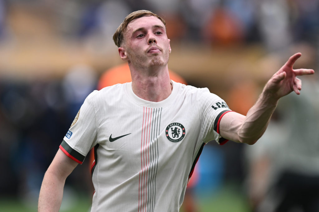 Cole Palmer of Chelsea celebrates at the end of the match of the FIFA Club World Cup 2025 semi-final match between Fluminense FC and Chelsea FC