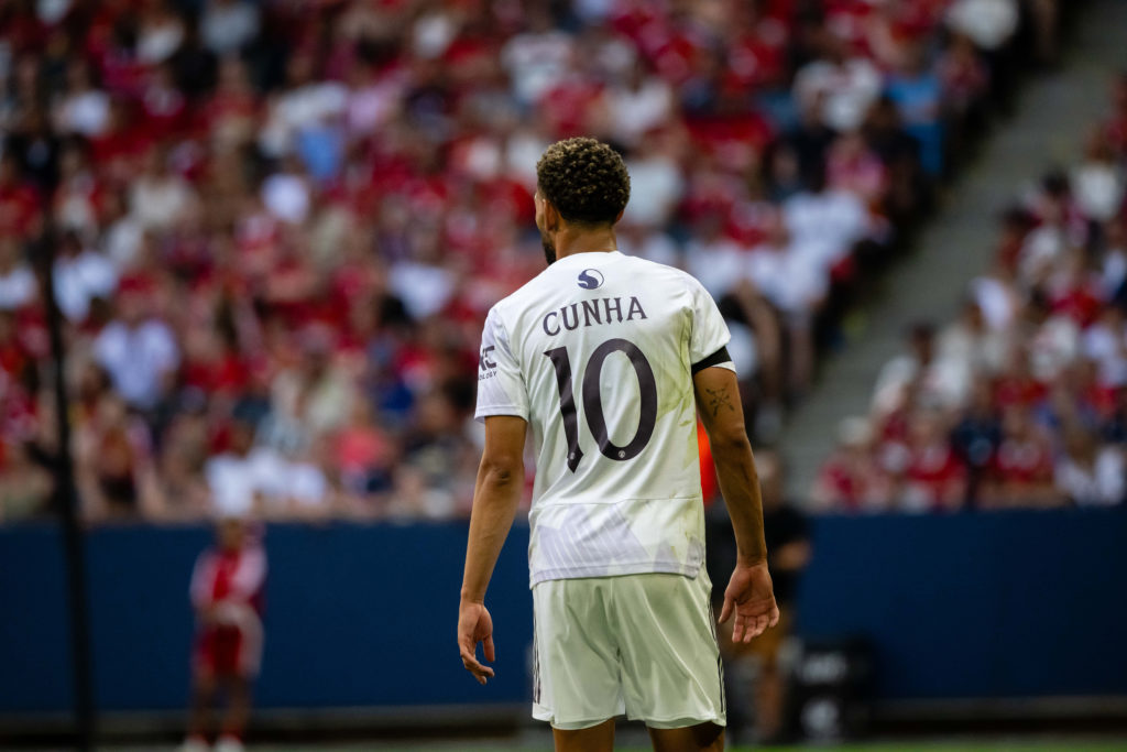 Matheus Cunha of Manchester United in action during the pre-season friendly match
