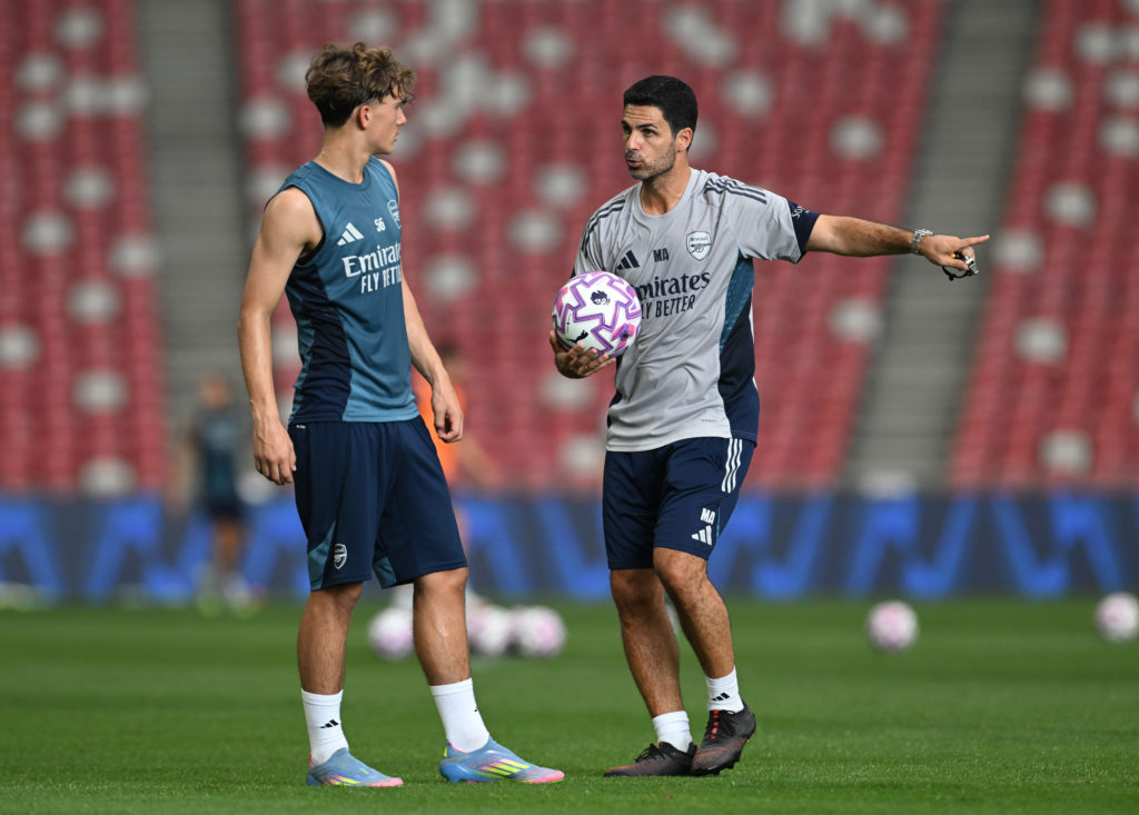 Max Dowman and Mikel Arteta during Arsenal Training Session on Pre-Season Tour