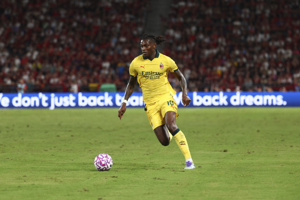 Rafael Leao of AC Milan in action during the Pre-Season Friendly match between Liverpool FC and AC Milan at Kai Tak Sports Park on July 26, 2025