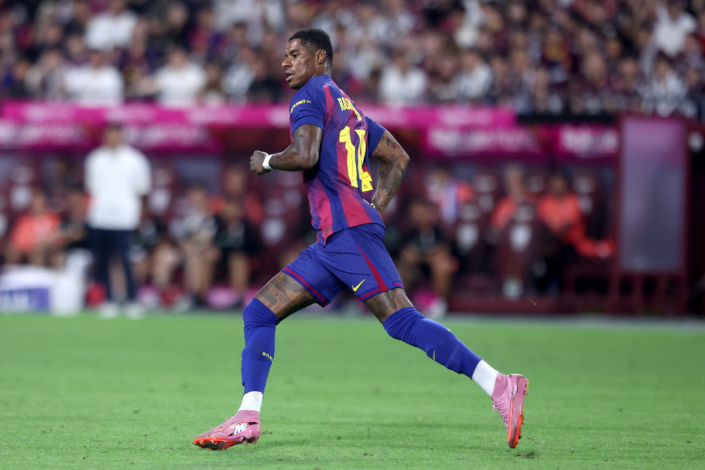 FC Barcelona's Marcus Rashford runs during the preseason friendly between Vissel Kobe and Barcelona