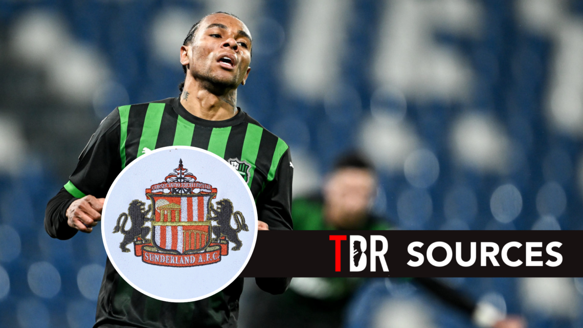 Armand Lauriente' of US Sassuolo celebrates his goal during the Serie B match between US Sassuolo Calcio and AC Reggiana. Sunderland badge