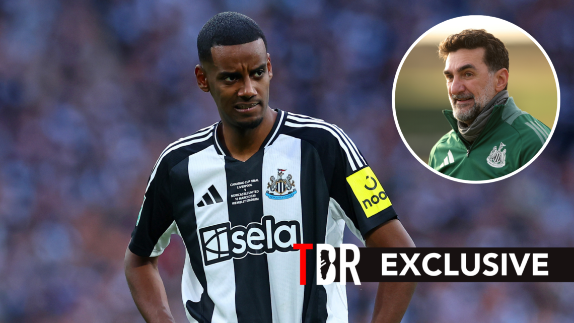 Newcastle United striker Alexander Isak during the Carabao Cup final. Inset of Newcastle chairman Yasir Al-Rumayyan.