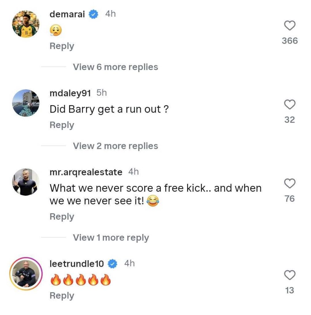 Screengrab of replies under Everton and James Garner's Instagram post about Garner's free kick against Port Vale.