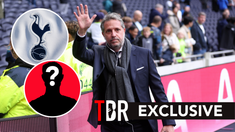 Former Tottenham Hotspur sporting director Fabio Paratici arrives ahead of Premier League match. Inset of a mystery player and Spurs badge.