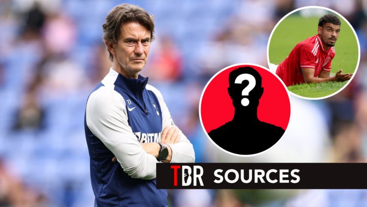 Tottenham Hotspur manager Thomas Frank ahead of friendly match. Inset of Nottingham Forest midfielder Morgan Gibbs-White and a mystery player.