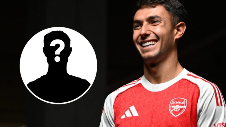 Martin Zubimendi's first moments as an Arsenal player. Inset, question mark.