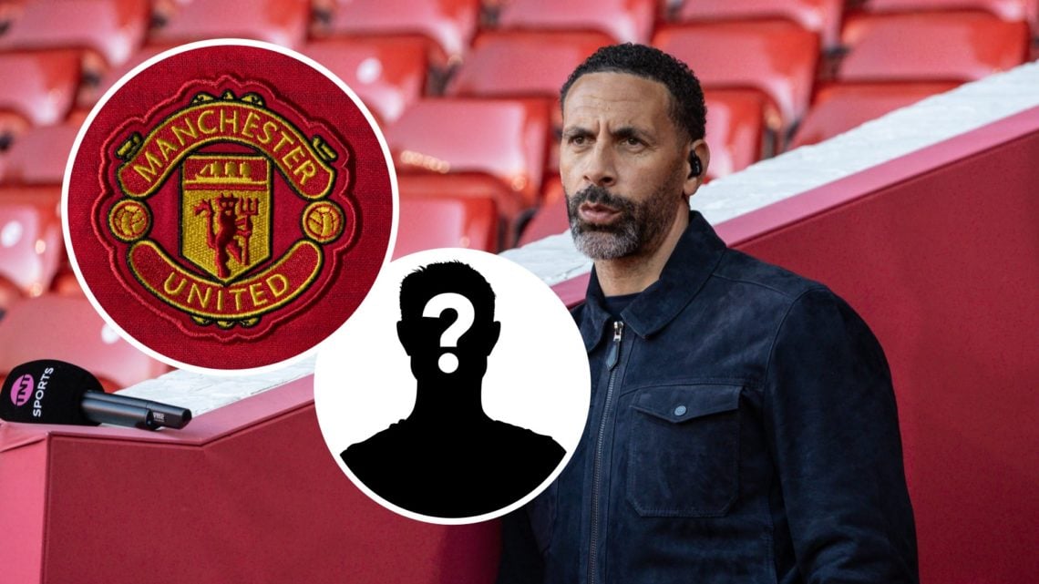 Rio Ferdinand before the Premier League clash between Nottingham Forest and Manchester United, Manchester United badge and mystery figure inset