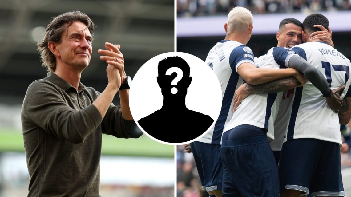 Split image of Tottenham Hotspur manager Thomas Frank (left) after Premier League match and Richarlison (right) celebrating goal versus Everton wit...