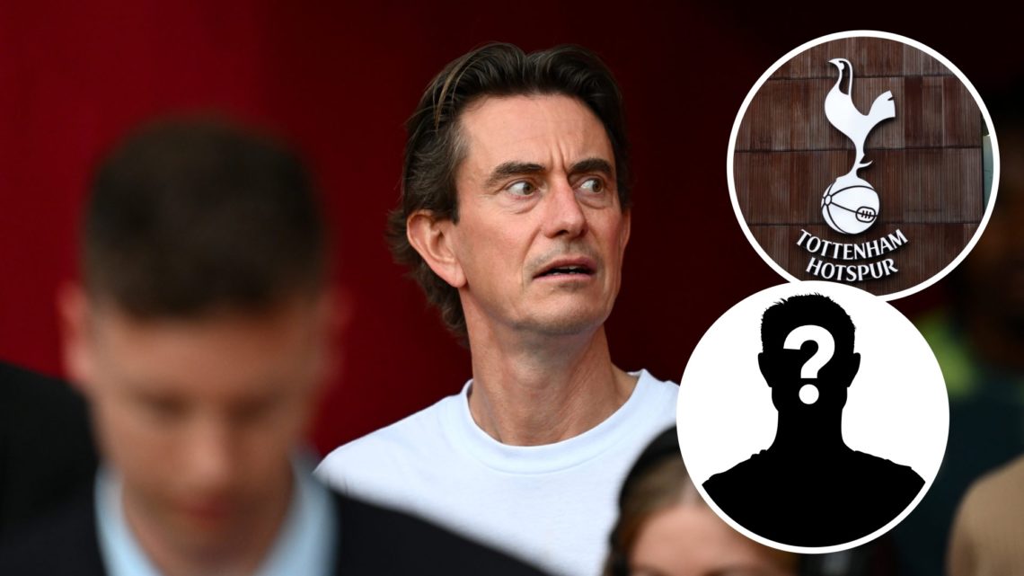 Tottenham Hotspur manager Thomas Frank ahead of Premier League match. Inset of Spurs badge at Tottenham Hotspur Stadium and a mystery player.