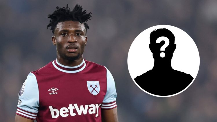 Mohammed Kudus looks on during West Ham vs Newcastle. Inset, question mark.
