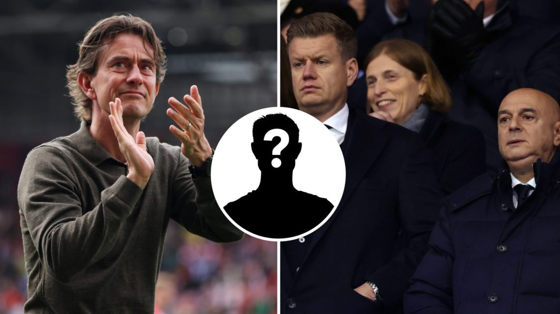 Split image of Tottenham Hotspur manager Thomas Frank (left) after Premier League match and chairman Daniel Levy with sporting director Johan Lange...