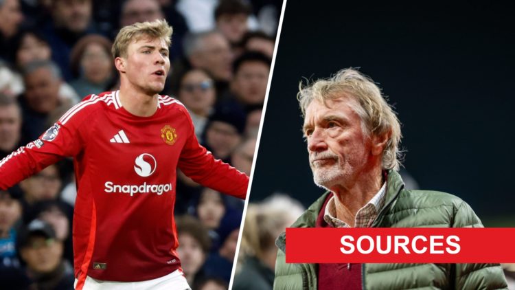 Split image of Rasmus Hojlund and Sir Jim Ratcliffe