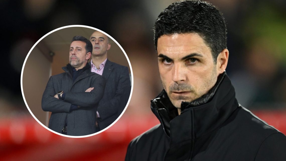 Arsenal manager Mikel Arteta looks on. Inset, former sporting director Edu Gaspar.