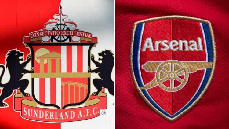 Split image of the Sunderland badge and the Arsenal badge