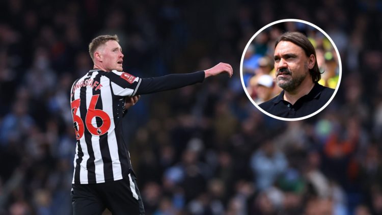 Newcastle United midfielder Sean Longstaff with inset of Leeds United manager Daniel Farke