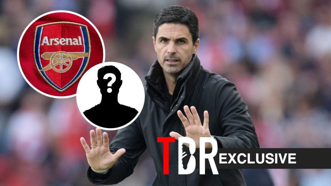Mikel Arteta during a Premier League clash between Arsenal and Newcastle, Arsenal badge and mystery figure inset, TBR exclusive tag bottom right