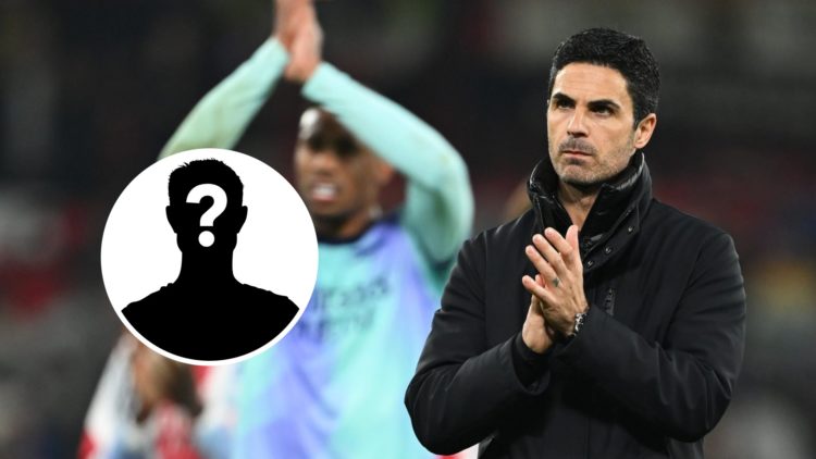 Mikel Arteta applauds Arsenal fans away from home. Inset, question mark.