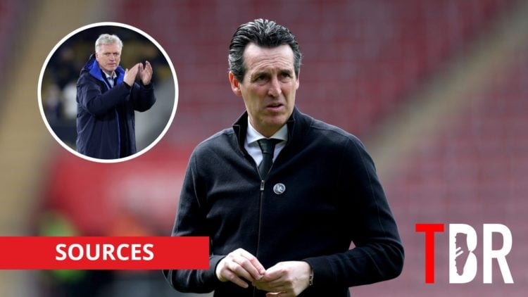 Aston Villa manager Unai Emery with inset of Everton manager David Moyes