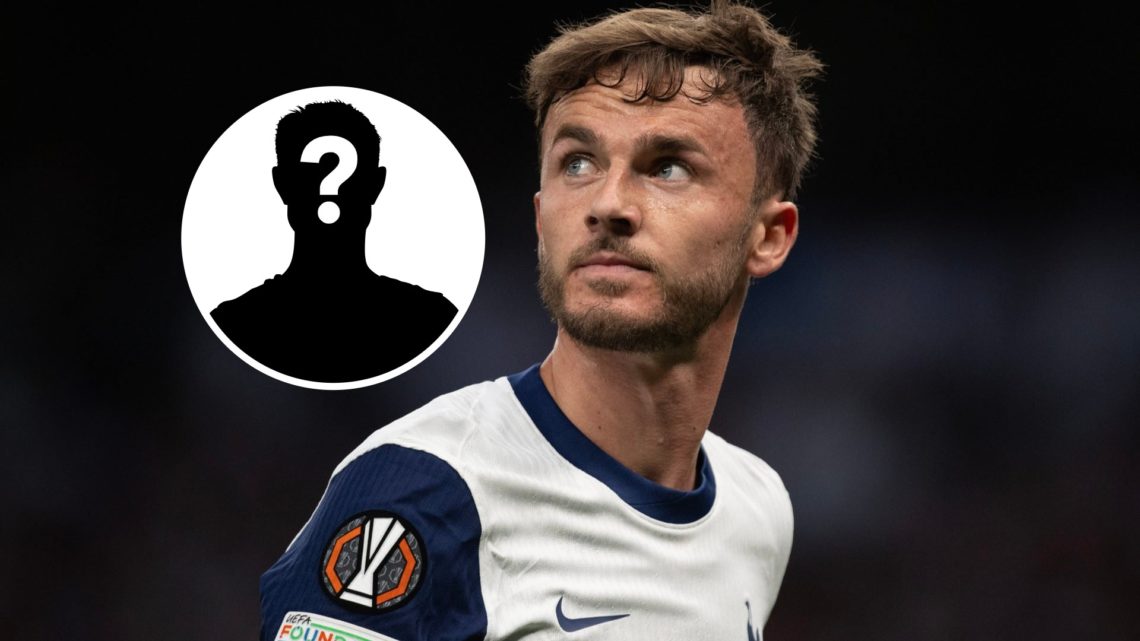 James Maddison during the UEFA Europa League 2024/25 Quarter Final Second Leg between Tottenham Hotspur and Bodo/Glimt, mystery figure inset