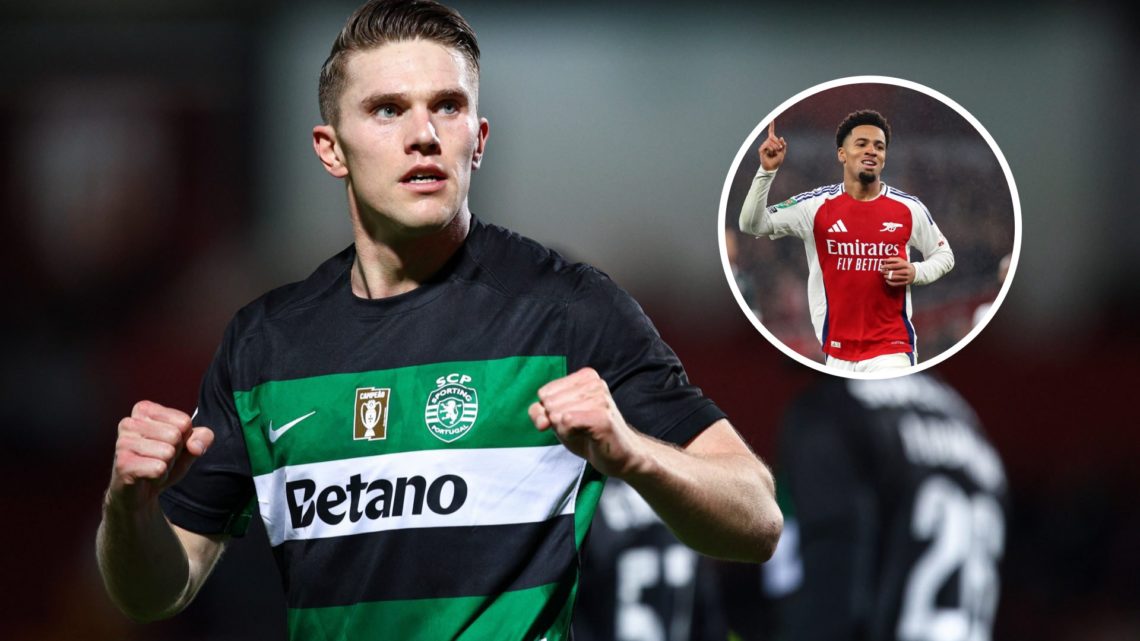 Sporting CP striker Viktor Gyokeres with inset of Arsenal midfielder Ethan Nwaneri