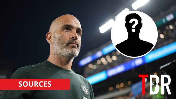 Chelsea manager Enzo Maresca with inset of mystery silhouette