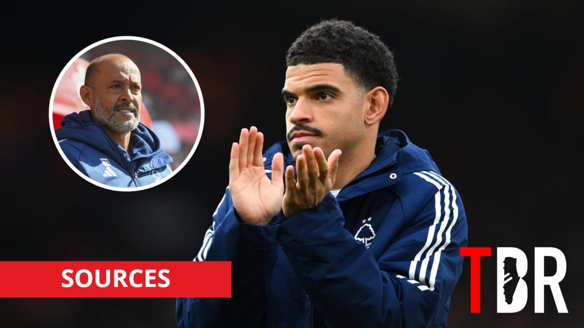 Nottingham Forest midfielder Morgan Gibbs-White with inset of manager Nuno Espirito Santo