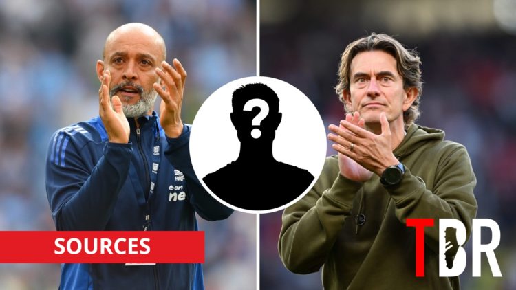 Split image of Nottingham Forest manager Nuno Espirito Santo and Tottenham Hotspur manager Thomas Frank with inset of mystery silhouette