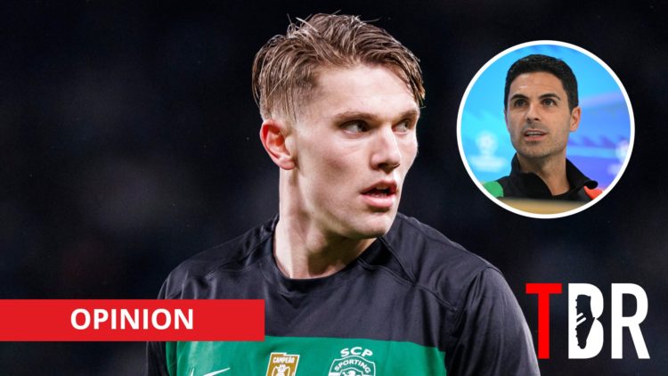Sporting CP striker Viktor Gyokeres with inset of Arsenal manager Mikel Arteta