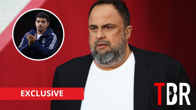 Nottingham Forest owner Evangelos Marinakis with inset of Morgan Gibbs-White