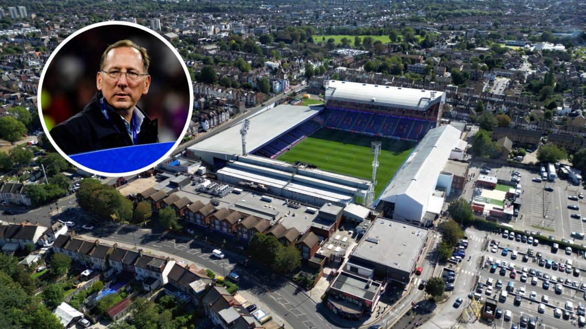 Crystal Palace stadium Selhurst Park with inset of Eagles shareholder John Textor