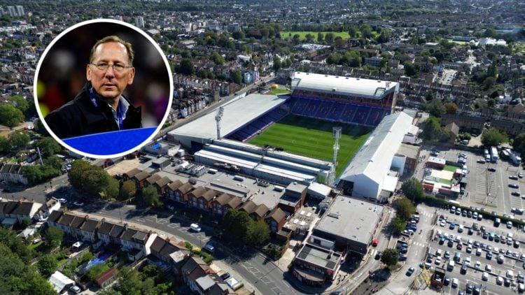 Crystal Palace stadium Selhurst Park with inset of Eagles shareholder John Textor