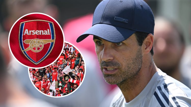 Arsenal manager Mikel Arteta during a training session at La Manga Club. The Arsenal Club Crest. Arsenal fans show their support prior to the UEFA ...