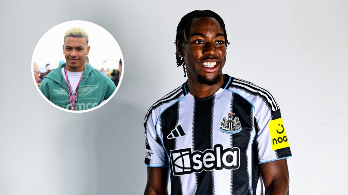 Newcastle United winger Anthony Elanga with inset of Aston Villa midfielder Morgan Rogers