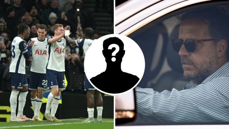 Split image of Yves Bissouma (left) celebrating a Tottenham Hotspur goal and Fabio Paratici (right) arriving at Juventus training ground. Inset of ...