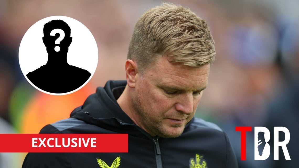 Newcastle United manager Eddie Howe with inset of mystery silhouette