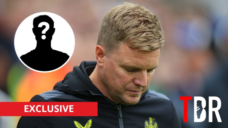 Newcastle United manager Eddie Howe with inset of mystery silhouette