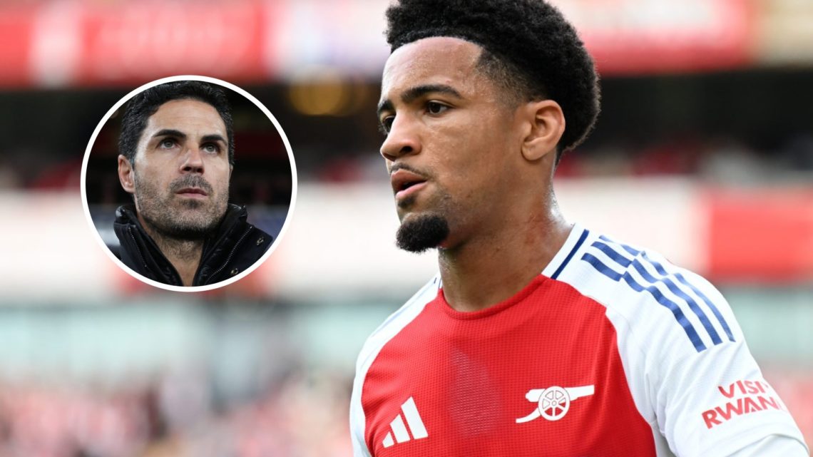 Arsenal forward Ethan Nwaneri during Premier League match. Inset of Arsenal boss Mikel Arteta during Champions League game.