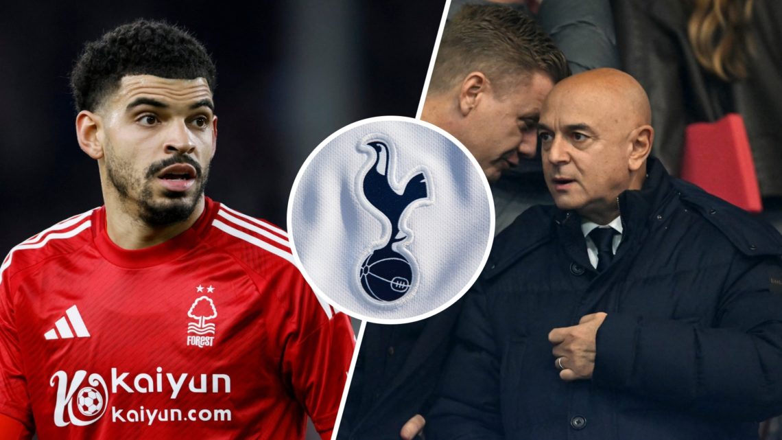 Split image of Nottingham Forest captian Morgan Gibbs-White (left) and Tottenham Hotspur sporting director Johan Lange with Daniel Levy (right). In...
