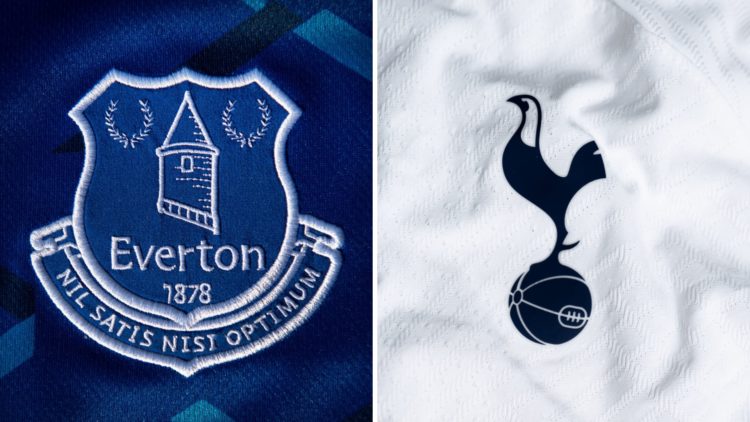 Split image of the Everton badge and the Tottenham badge