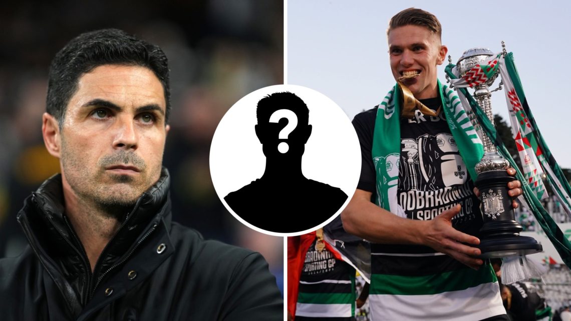 Split image of Arsenal manager Mikel Arteta (left) ahead of a Champions League match and Sporting CP striker Viktor Gyokeres (right) with Portugues...