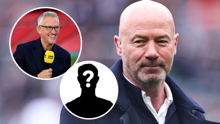 Alan Shearer looks on during a Newcastle match. Inset, Gary Lineker and a question mark.