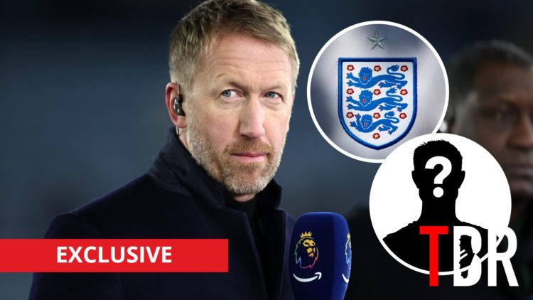 West Ham United manager Graham Potter with inset of England badge and mystery silhouette